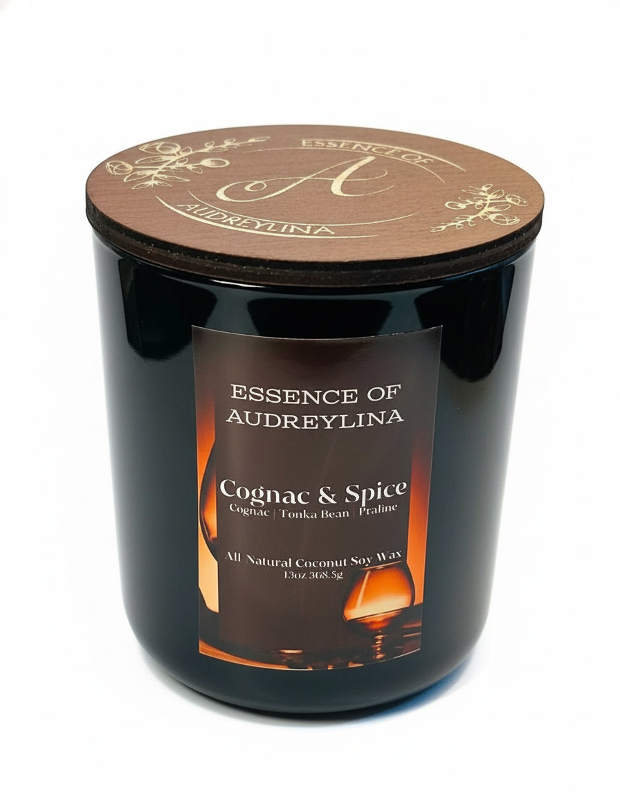 Cognac & Spice Candle | Warm Wood & Vanilla Essence of Audreylina